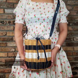 Kate Spade NY NEW YORK Buoy Wicker BLUE MULTI White Crossbody Bucket CHRISTMAS